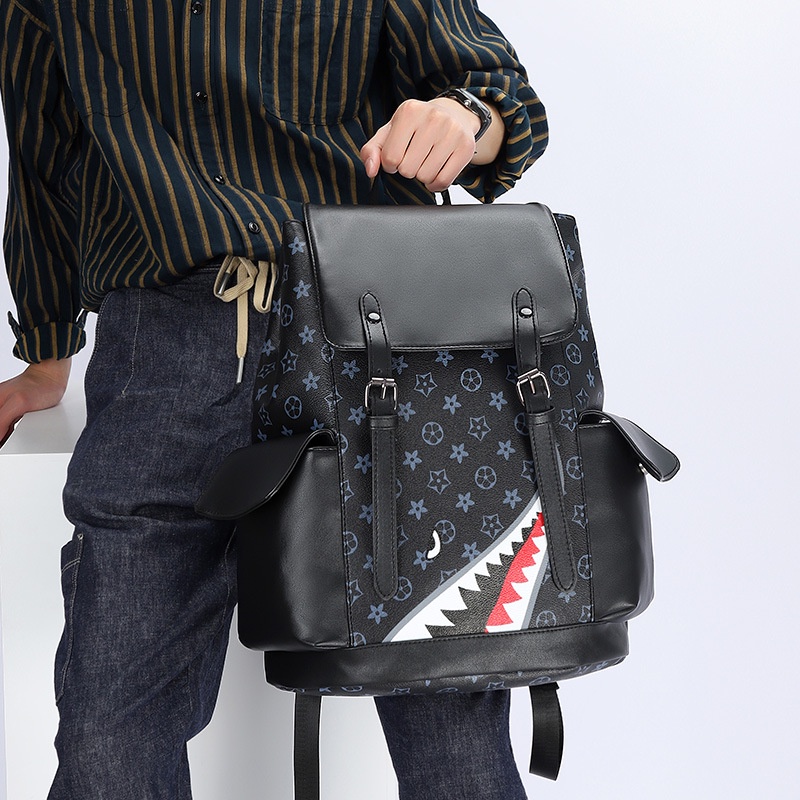 Balo da nam nữ đi học Ulzzang RIKY cặp đi học lv da pu đựng laptop 15.6 inh phong cách thể thao hàn quốc không thấm nước