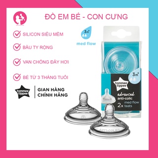 Núm ty silicon thay bình sữa Tommee Tippee Advanced Anti-Colic Fast Flow, Med Flow - bé từ 3 và 6 tháng