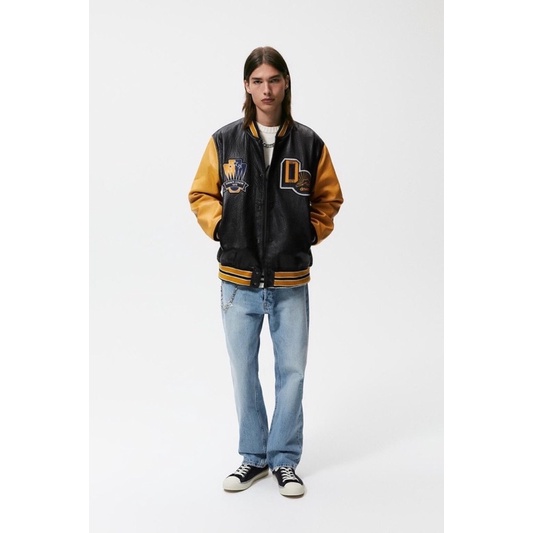 Order áo khoác bomber ZARA xuất dư mùa đông mới của nam giới Áo khoác da bomber jacket hình hoạ tiết