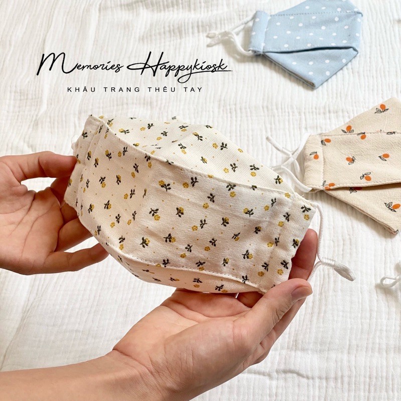 Khẩu trang vải linen lót vải xô muslin hoa nhí cho bé và người lớn ( ảnh chụp thật )