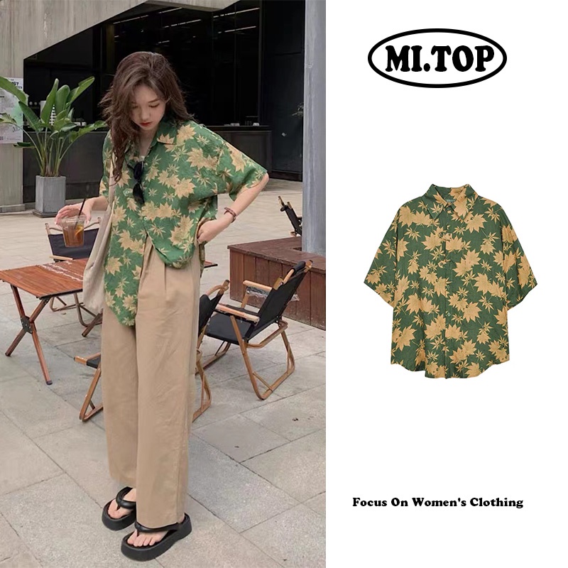 Áo Sơ Mi Tay Ngắn Cổ polo Dáng Rộng Phong Cách Retro Thời Trang Cho Nữ