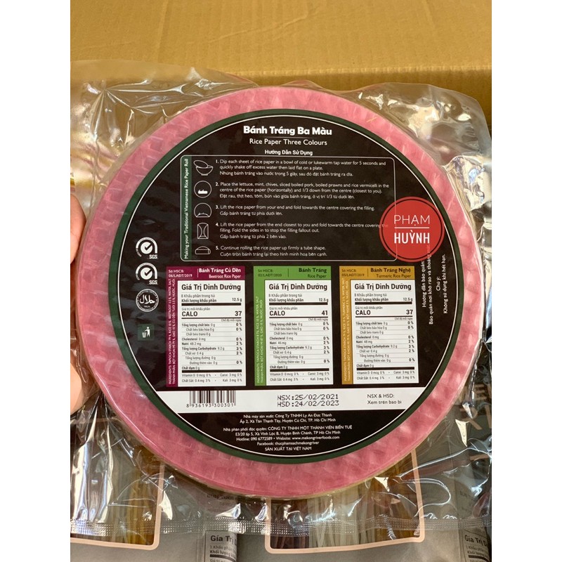 Bánh tráng 3 màu (củ dền hồng, nghệ vàng, gạo trắng) Mekong River size 22cm 300gr (30 cái) | BigBuy360 - bigbuy360.vn