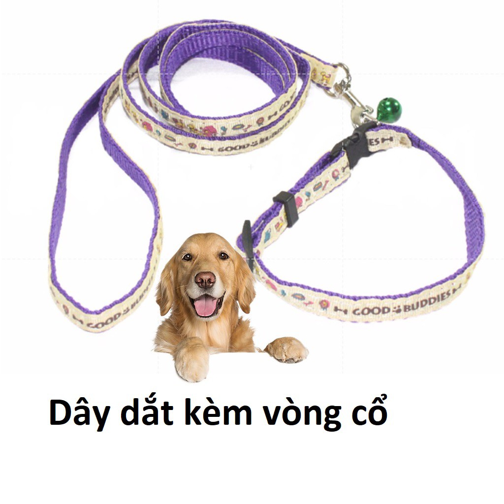 Bộ Dây dắt chó mèo ( 2 loại) Kèm yếm và kèm vòng cổ dây xích chó bằng vải