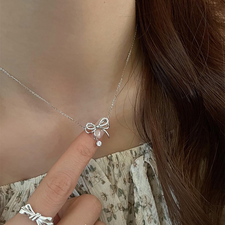 Vòng cổ choker DODDER mặt nơ pha lê màu bạc thời trang cho nữ