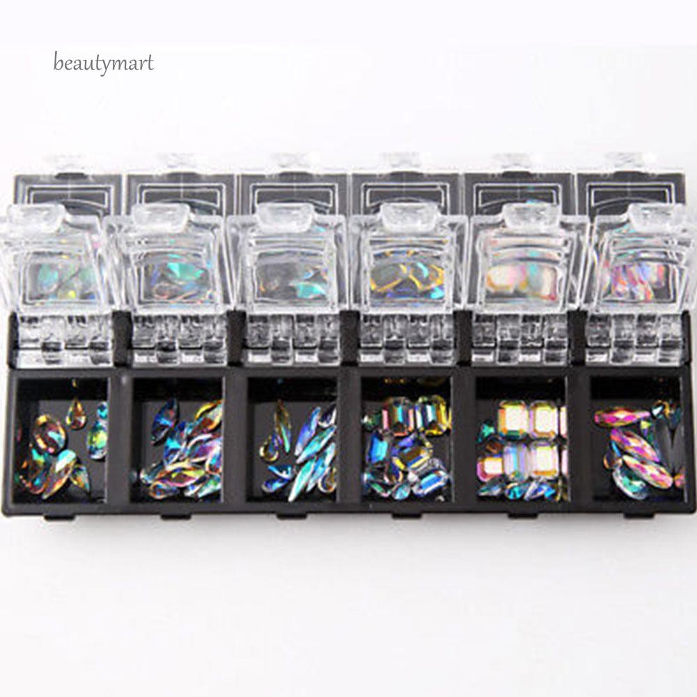 12 hộp kim cương giả 3D nhiều màu sắc trang trí móng tay