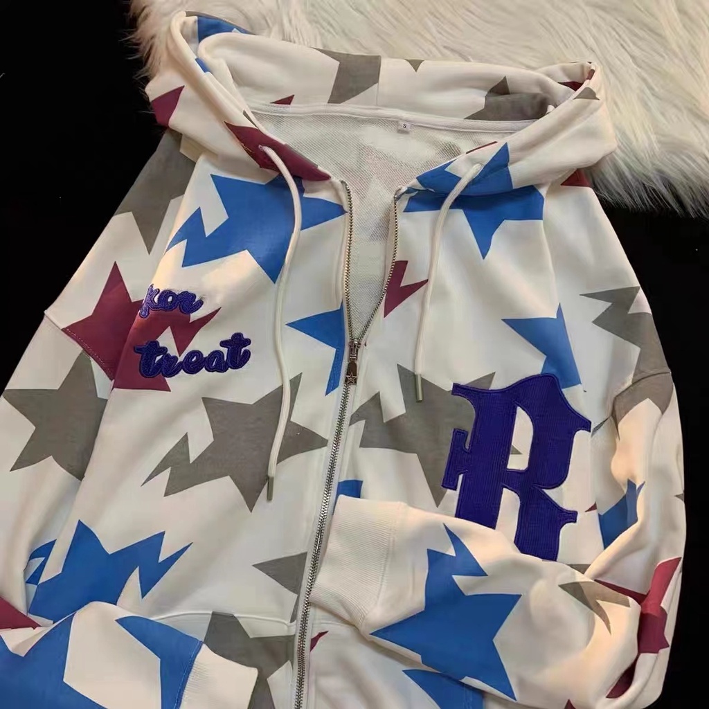 Áo Khoác Nữ Tay Dài Có Nón In Hình Ngôi Sao Xinh Xắn