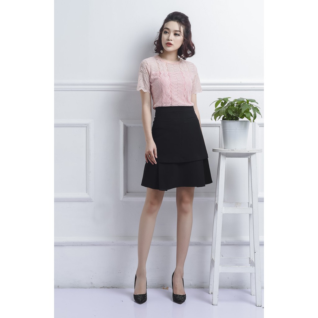 Áo ren hồng viền cổ