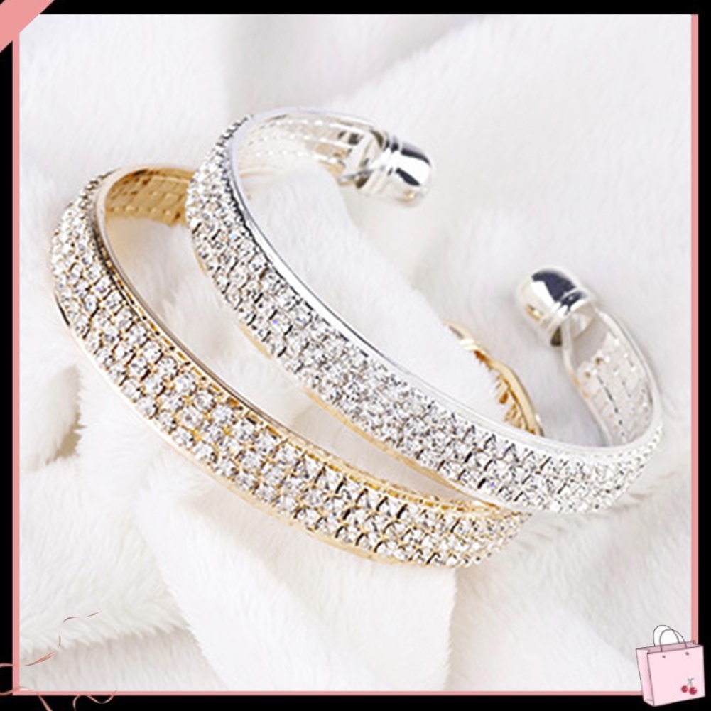 Vòng Đeo Tay Dạng Hở 3 Hàng Đính Đá Lấp Lánh Dành Cho Cô Dâu