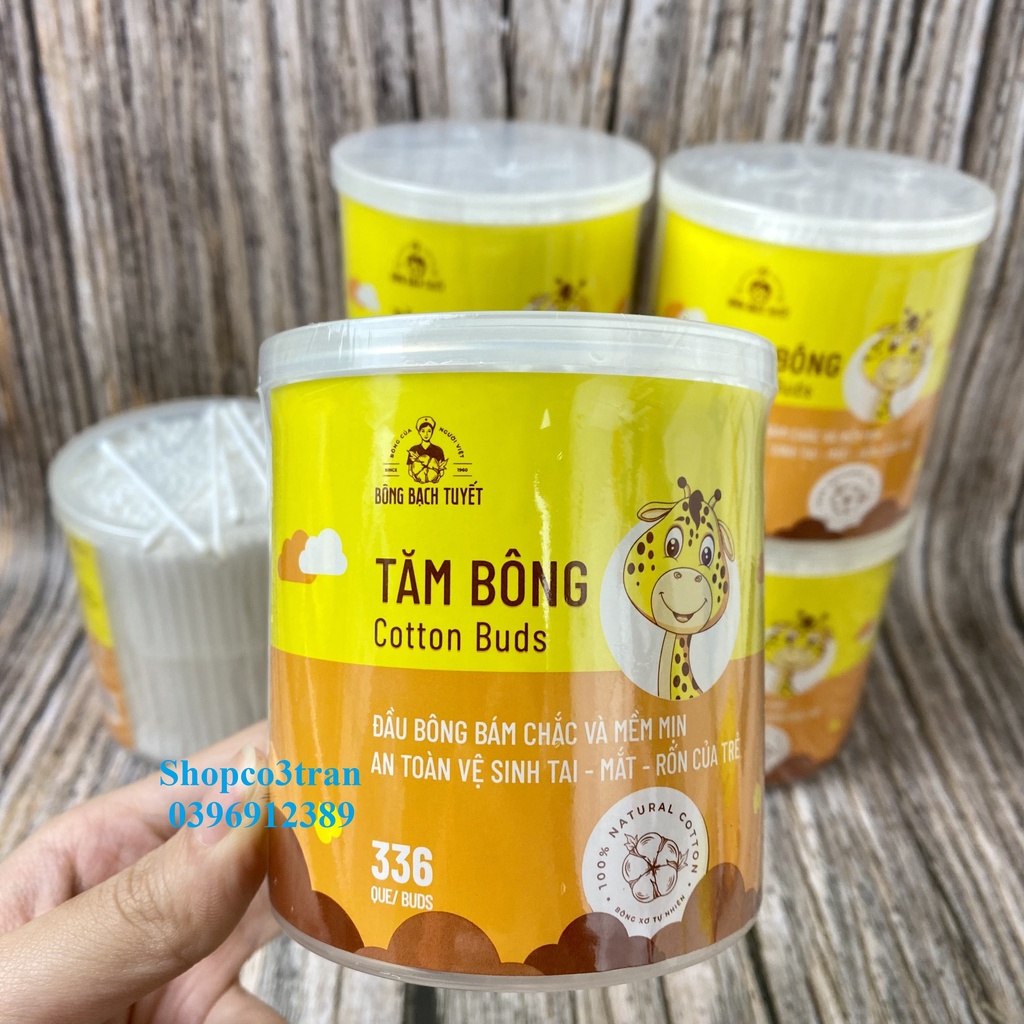 Tăm Bông Cho Bé 336 Que HỘP TRÒN XOAY chính hãng Bông Bạch Tuyết