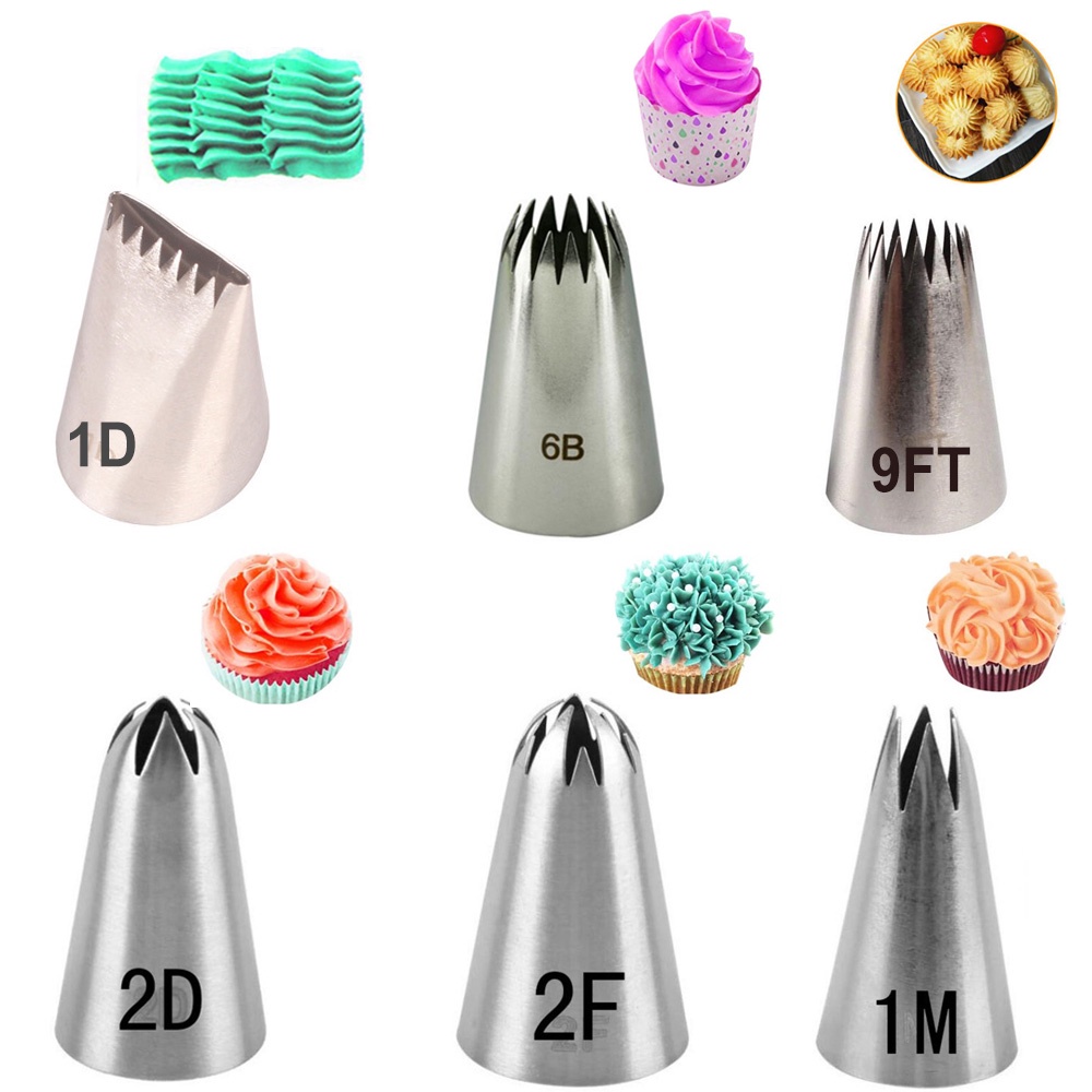 1 Bộ Đầu Bắt Kem Làm Bánh Bằng Thép Không Gỉ #1m #2d #2f #9ft #6b #Đầu Bắt Kem Tạo Hình Trang Trí Bánh Kiểu Nga 1D