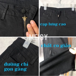 Quần Jean Ống Đứng Đen Trơn Tua Gấu