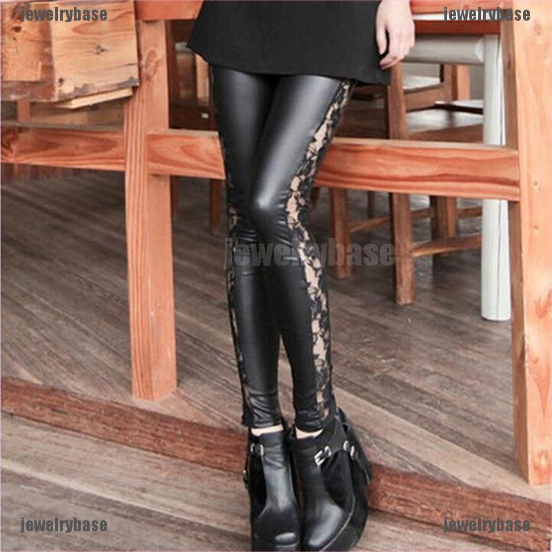 Quần legging da phối ren thời trang gợi cảm cho nữ