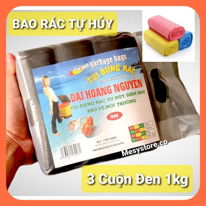 Túi Rác Sinh Học Tự Hủy (3Cuộn Đen/Màu 1Kg Bao Rác Đen Hoàng Đại Nguyên Garbage Bags Đại/Trung/Tiểu/đặc đại