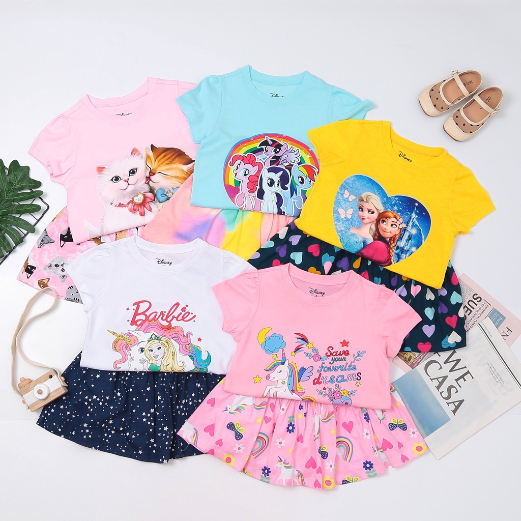 BỘ ÁO VÁY DISNEY IN HÌNH 3D KHÔNG BONG TRÓC CHO BÉ GÁI 17-50KG