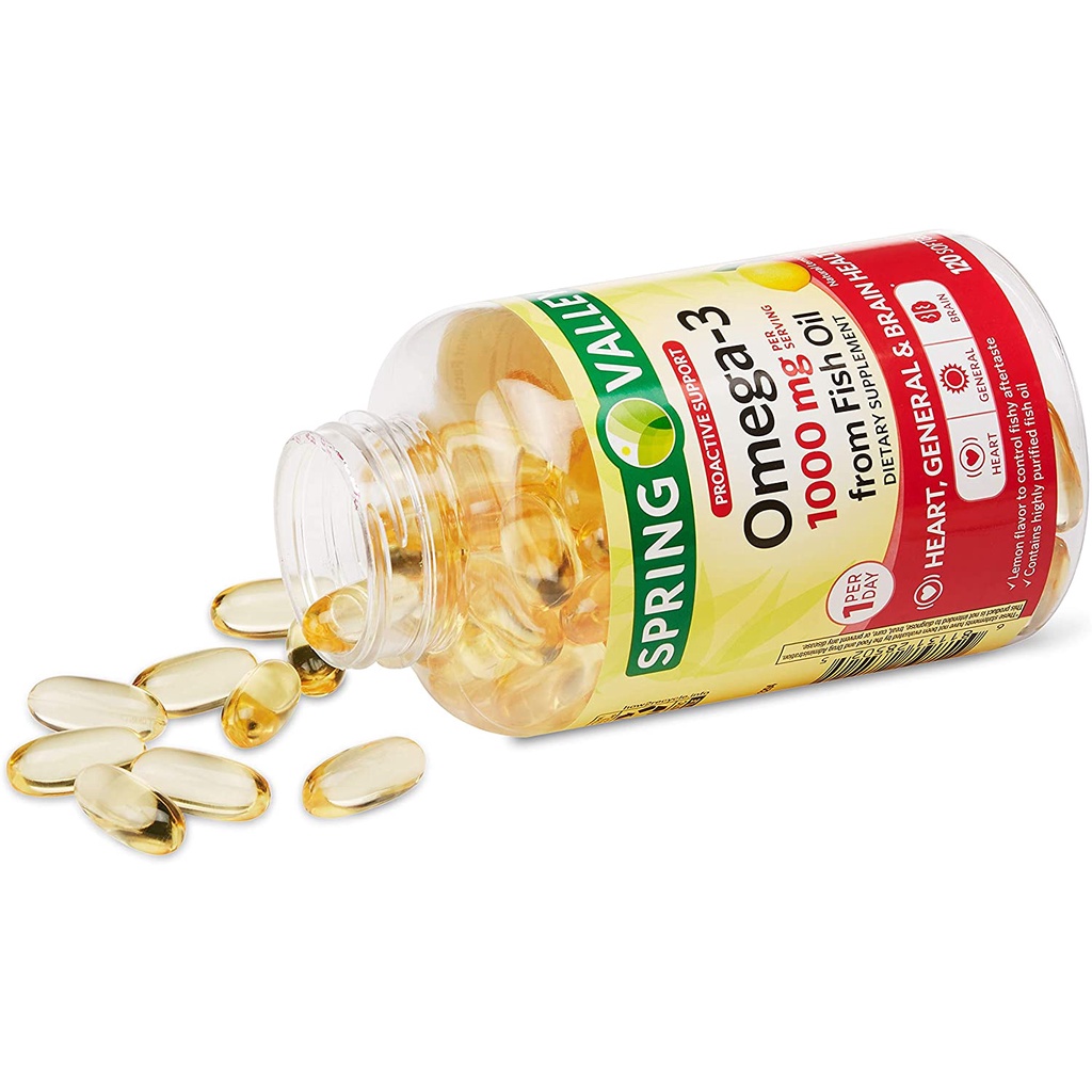 Viên Dầu Cá Vị Chanh Spring Valley Omega-3 Fish Oil 1000 mg