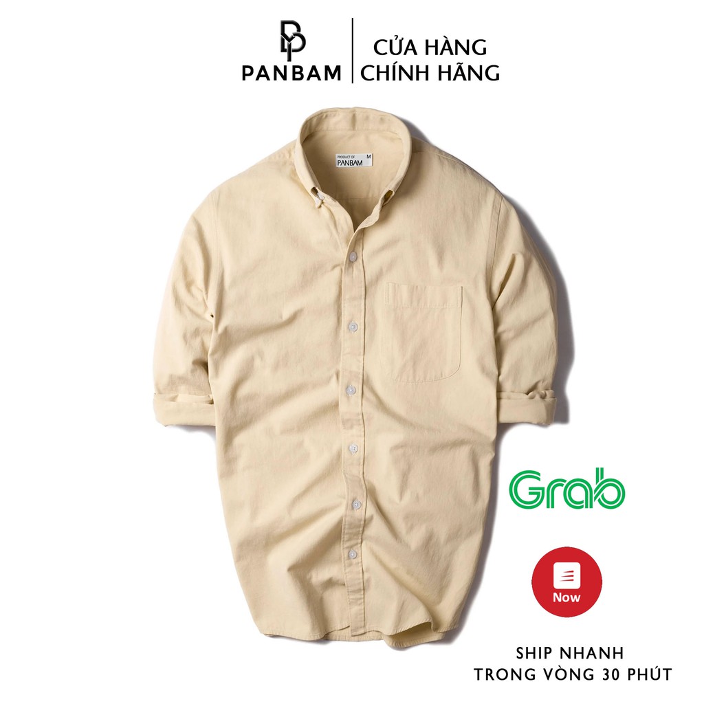 Áo sơ mi tay dài PANBAM 100% Cotton dày dặn, form regular fit màu kem - FULL TAG MẠC CỦA SHOP