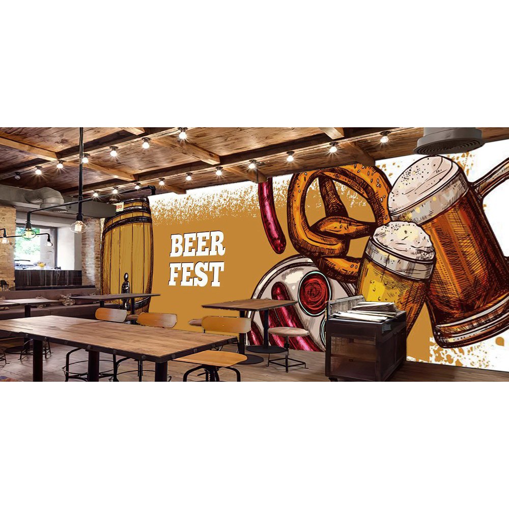 Tranh lụa 3d trang trí Nhà hàng Beer Kích Thước 1,5m x 2m BIARUOU-01