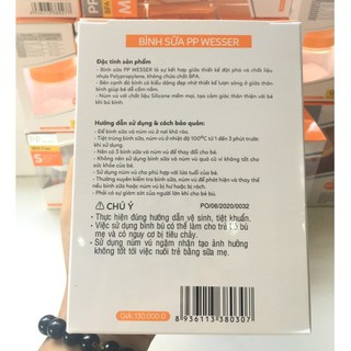 BÌNH SỮA PP WESSER CỔ RỘNG 180ML