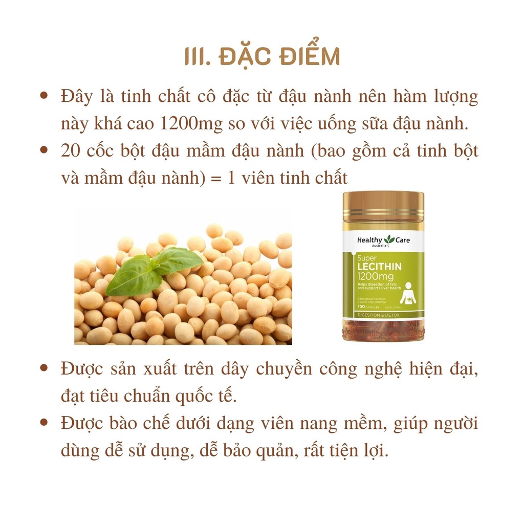 Tinh chất mầm đậu nành Healthy Care Super Lecithin 1200mg Úc - Hàng chính hãng