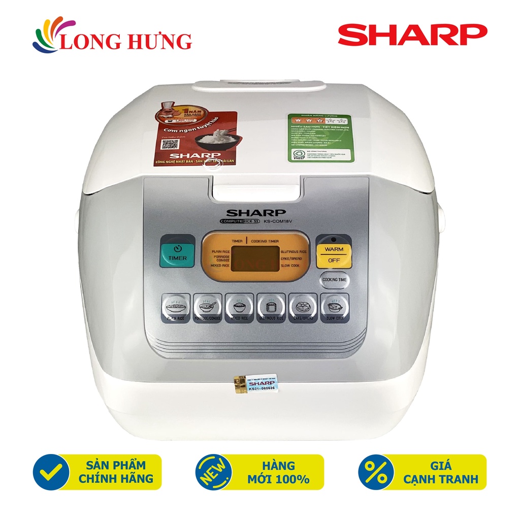 Nồi cơm điện tử Sharp 1.8 lít KS-COM18V - Hàng chính hãng