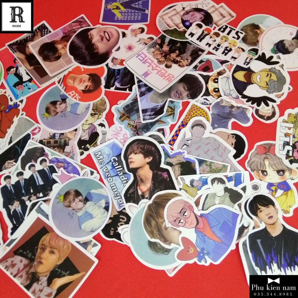 Sticker PVC BTS 80 Hình ST124 - Stickers Chống nước Dán Mũ bảo hiểm Vali Laptop Điện thoại Dán xe
