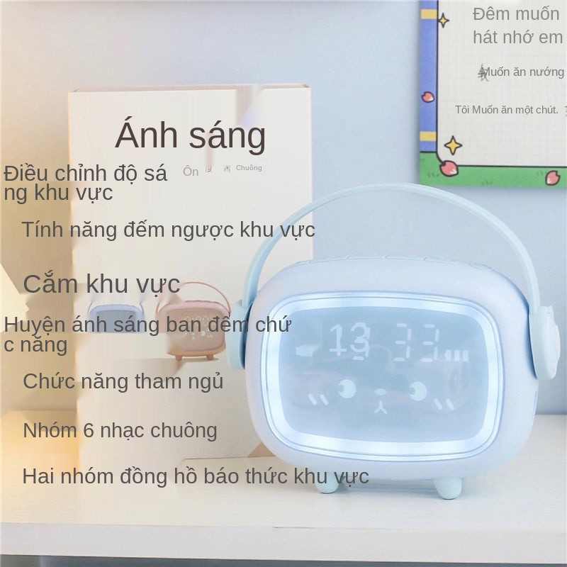Đồng hồ báo thức học sinh sử dụng đèn ngủ thông minh phát sáng phòng đầu giường tắt tiếng có thể sạc lại trẻ em đ