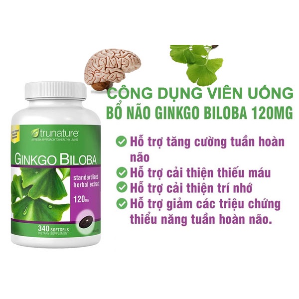 Viên Uống Bổ Não TRUNATURE GINKGO BILOBA 120mg 340 viên - Nhập Mỹ