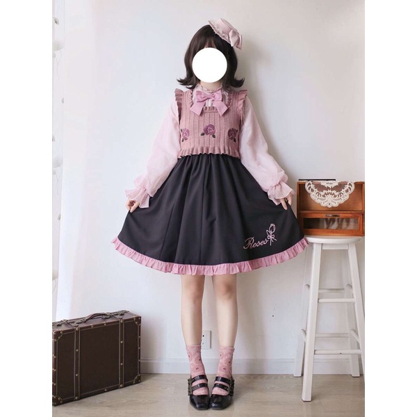 YAS0810-Set áo váy hoa hồng nhỏ