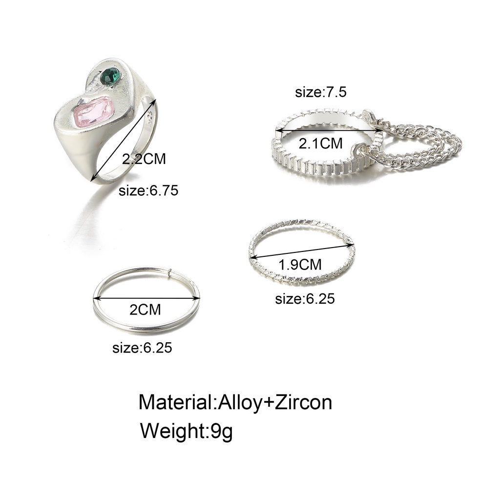 Set 4 nhẫn bạc phong cách Hàn Quốc thời trang