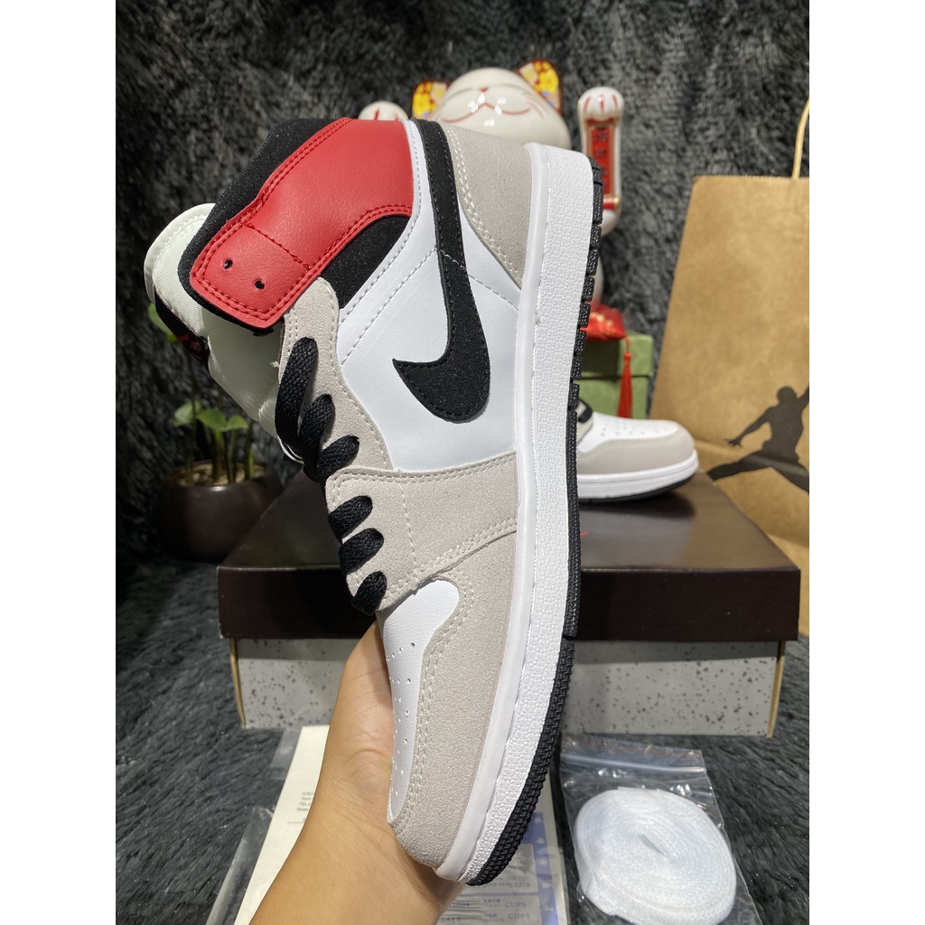 [Full box+bill] Giày Sneaker Jordan cao cổ xám đỏ đen hàng SC full box bill và hộp bảo vệ