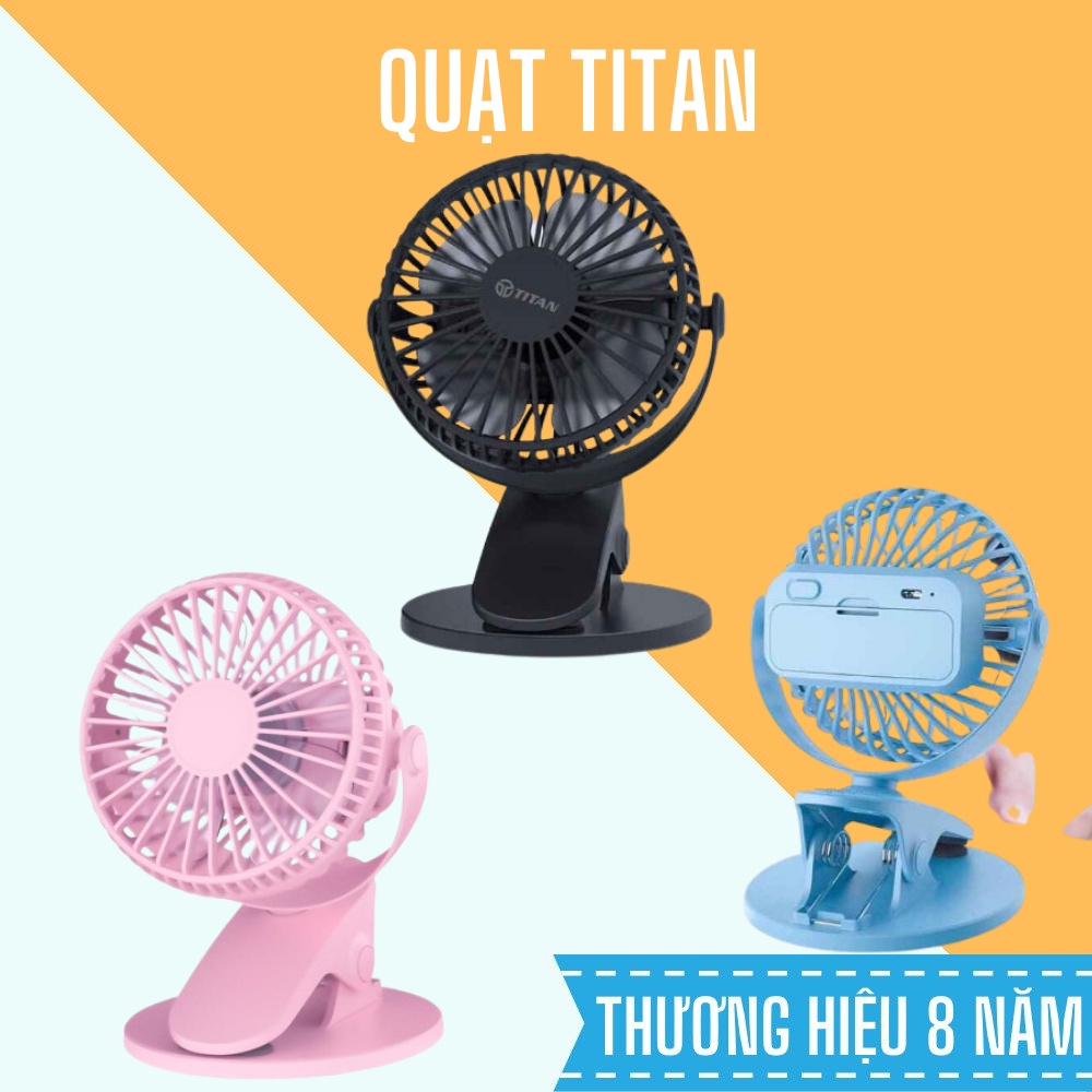 Quạt để bàn đa năng đế kẹp TITAN QT03 Chính hãng giá rẻ sạc tích điện để bàn làm việc, kẹp xe đẩy
