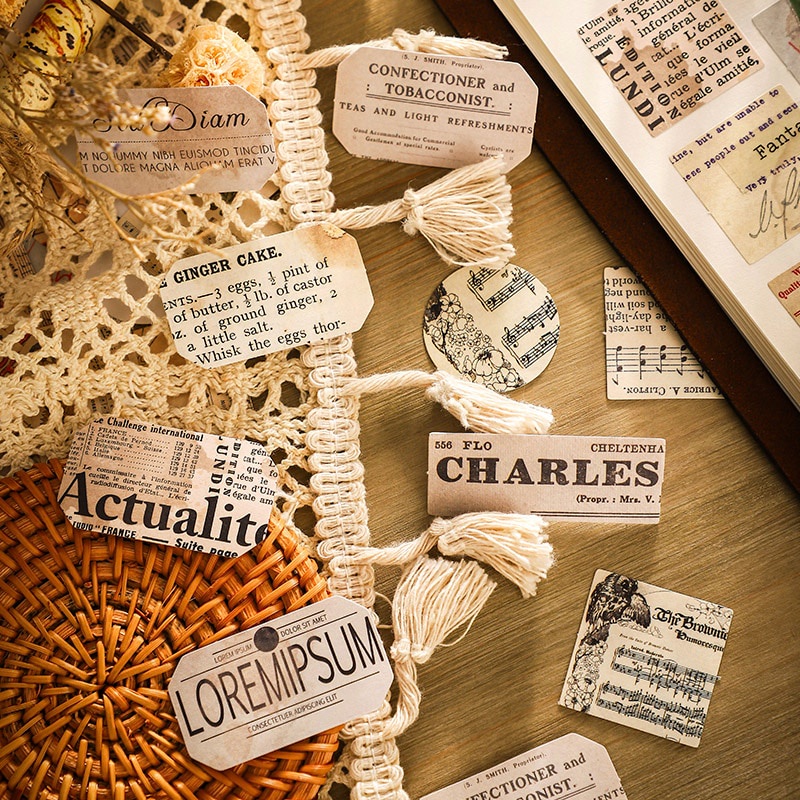 Set 80 Miếng Dán Trang Trí Sổ Tay/Nhật Ký Hình Vé Nốt Nhạc Vintage DIY