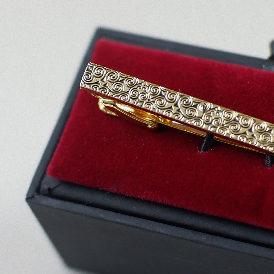 Kẹp Cà Vạt Mạ Vàng Khắc Hoa Văn 6cm - Khắc Tên Theo Yêu Cầu