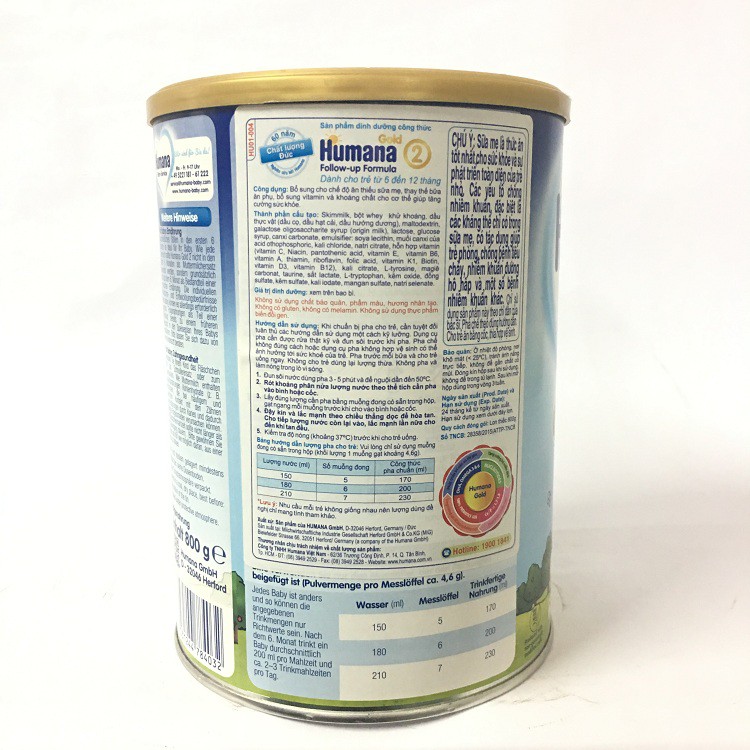 Sữa bột Humana Gold 1 800 g: sữa công thức cho bé từ 0-6 tháng tuổi