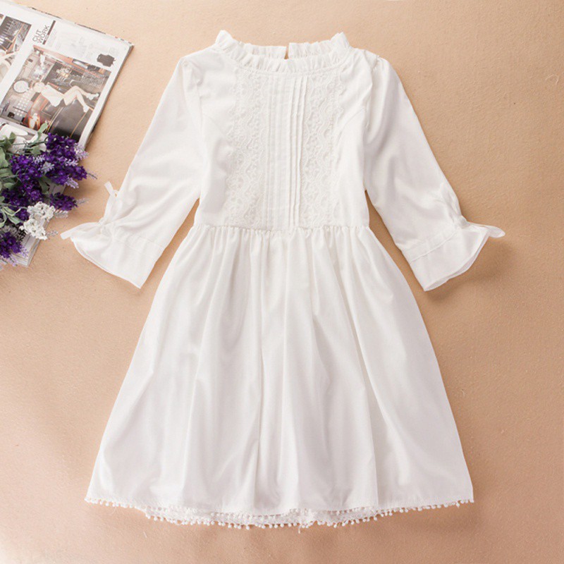 [Baywellfashion]Women Sweet Japanese Lace Dress Solid Color Strap Long Sleeve Tie Straps Casual Skirt White | BigBuy360 - bigbuy360.vn