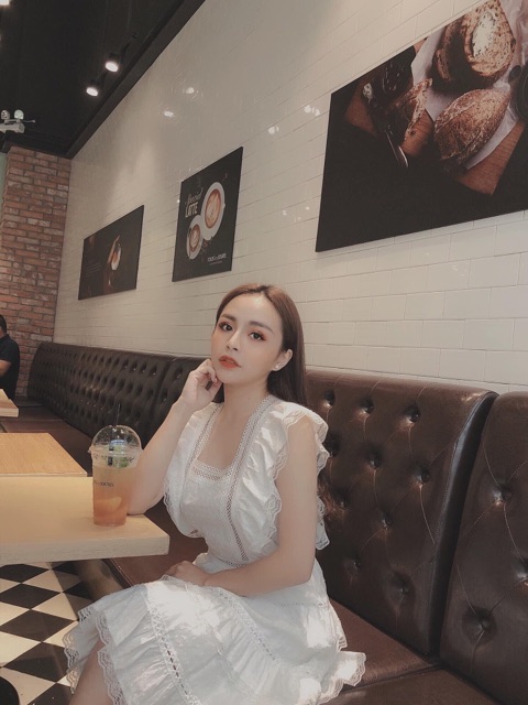Váy thô pha ren diềm buộc nơ lưng về thêm trắng