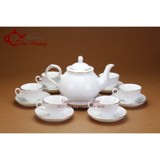 Bộ ấm chén Bát Tràng_Bộ bình trà Thiên Kim viền vàng kim