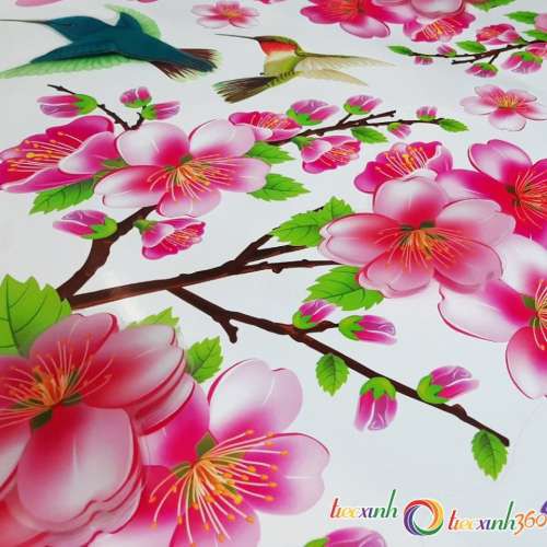 DECAL TRANG TRÍ TẾT HỌA TIẾT NỔI 3D SẮC HOA XUÂN - ĐÀO HỒNG