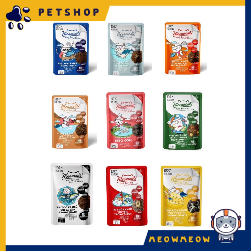 Pate cho mèo Meow Cat | Túi 70GR | Thức ăn ướt dinh dưỡng cho mèo.
