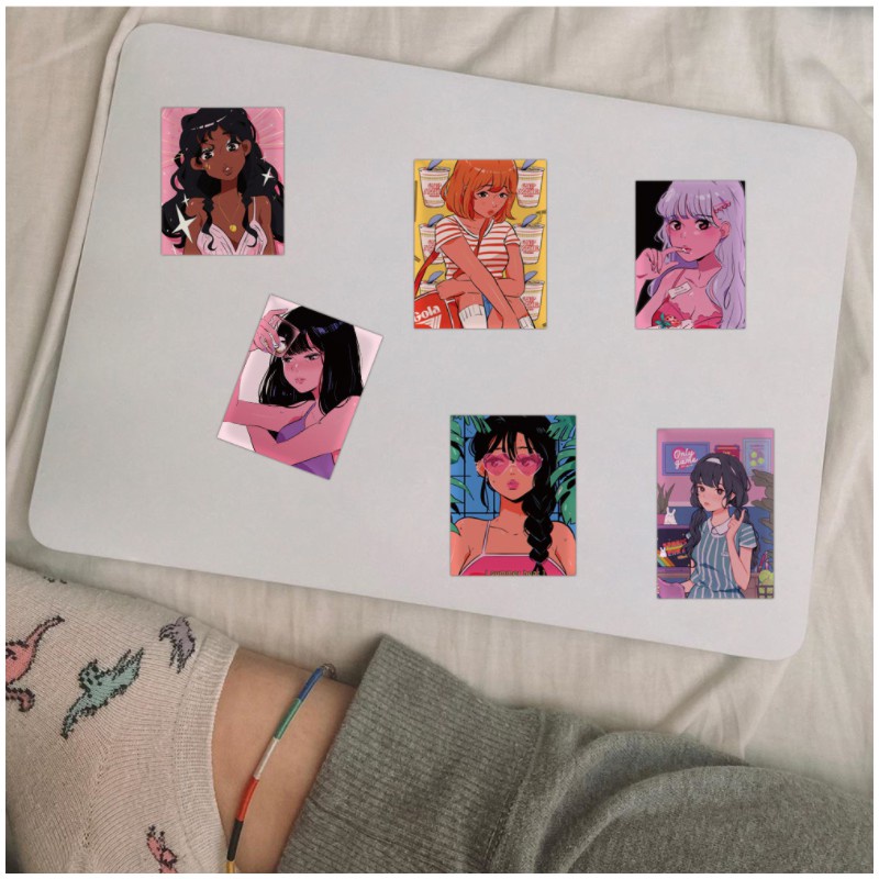 Set 50 chiếc sticker chống nước GIRL HIỆN ĐẠI ART cá tính dán nón bảo hiểm, laptop, vali, xe máy, đàn
