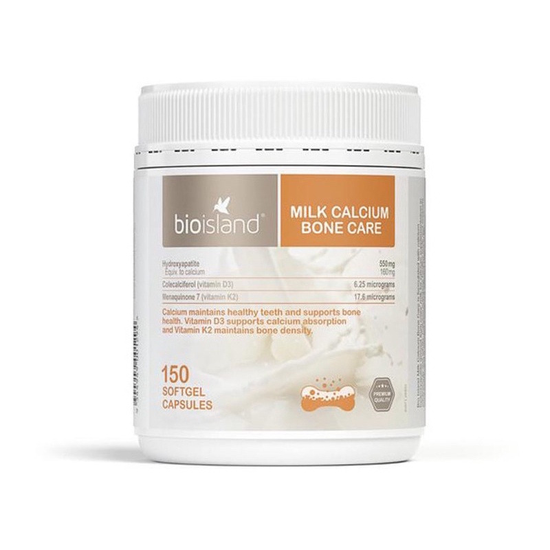 Viên uống Bioisland Canxi milk Bone care 150v 12y+ giúp bổ sung canxi, D3 và K2 giúp cơ thể khoẻ mạnh
