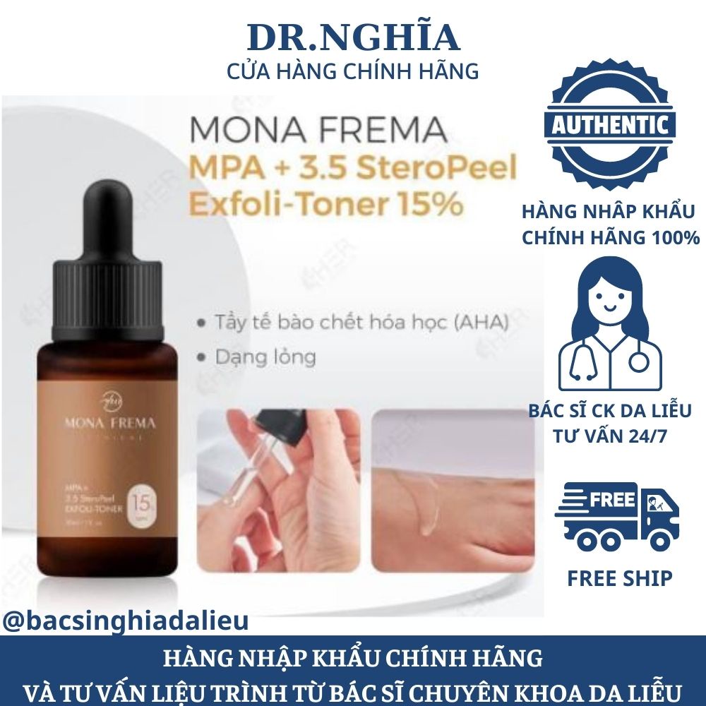 Toner tẩy tế bào chết Mona Frema MPA 15% + 3.5 SteroPeel Exfoli giảm mụn sáng căng bóng da 30ml