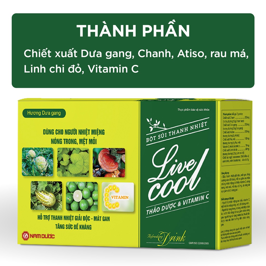 Bột sủi thanh nhiệt Livecool hương dưa gang 10 gói giảm nhiệt miệng nóng trong, giải độc, mát gan, tăng đề kháng