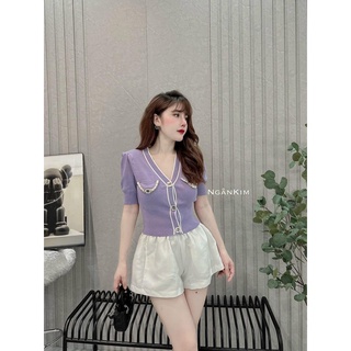 Áo len cổ V 2 màu xanh, tím