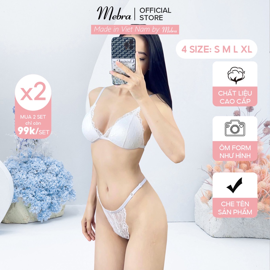 Bộ đồ lót áo bra ren mút mỏng không gọng quần ren dây tăng đơ điều chỉnh Mebra S017