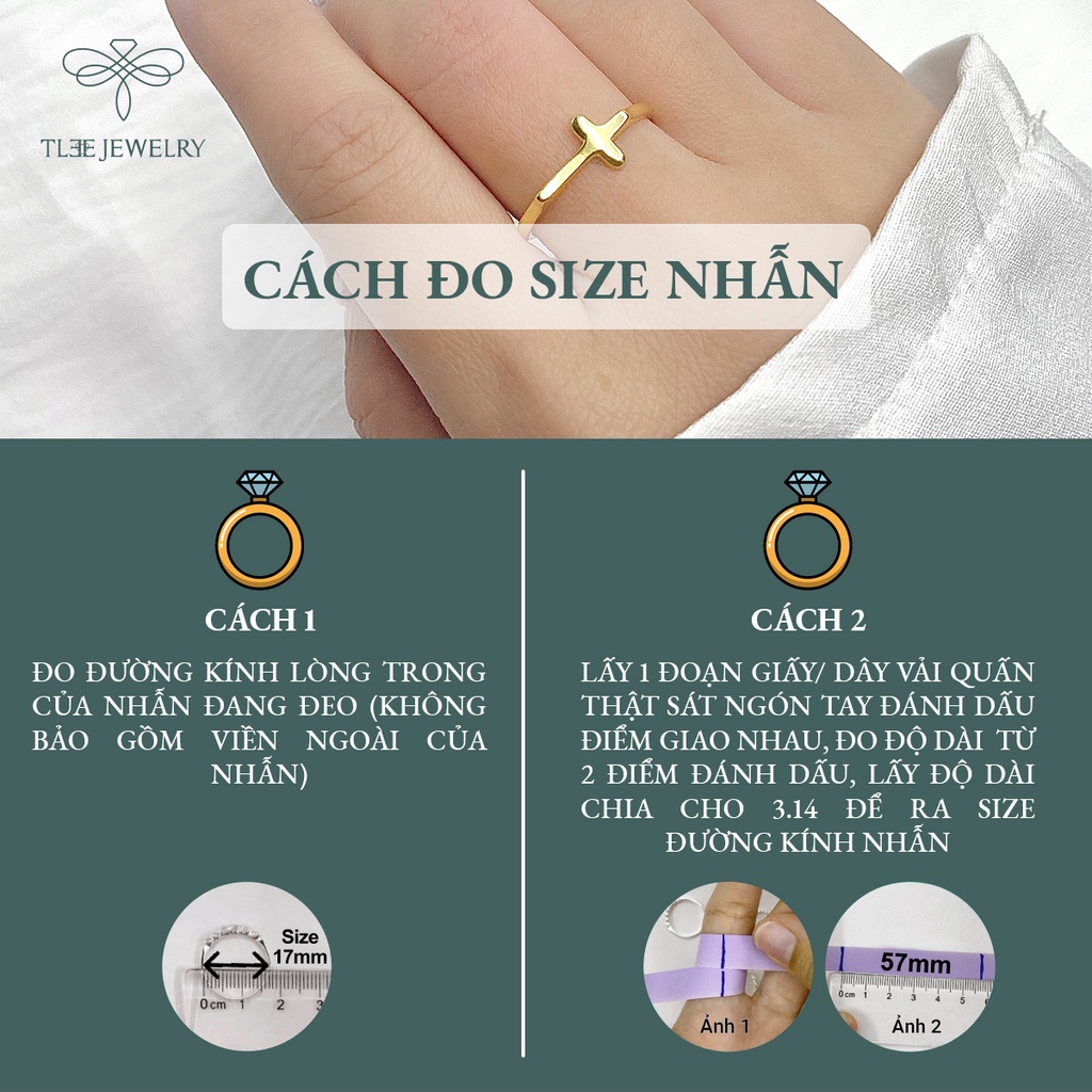 Nhẫn bạc TLEE thánh giá, chữ thập basic mạ vàng 14k NCJ A0106
