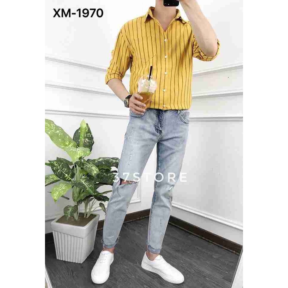 [FREESHIP]Áo sơ mi nam sọc vàng năng động(ảnh thật) _fashionneww - Dài tay