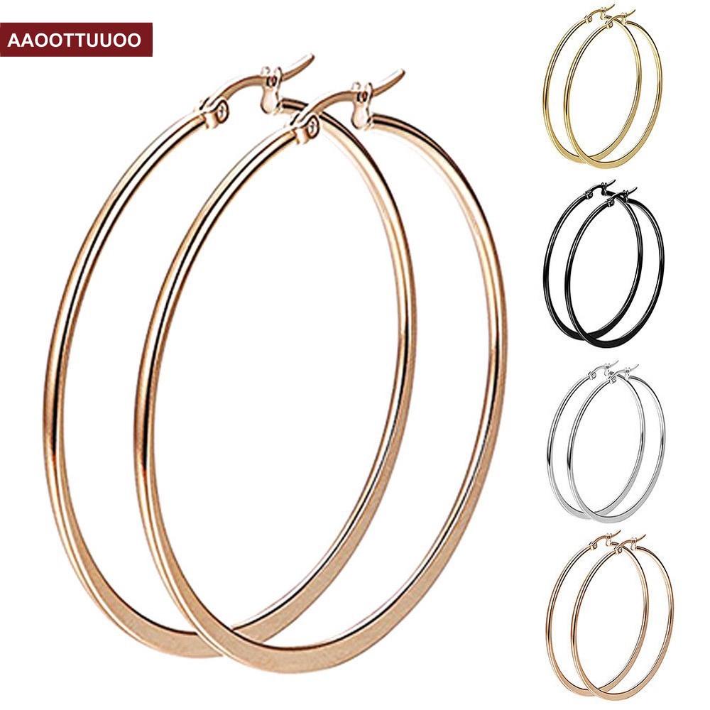 Bông Tai Tròn Màu Trơn Đơn Giản Cho Nữ