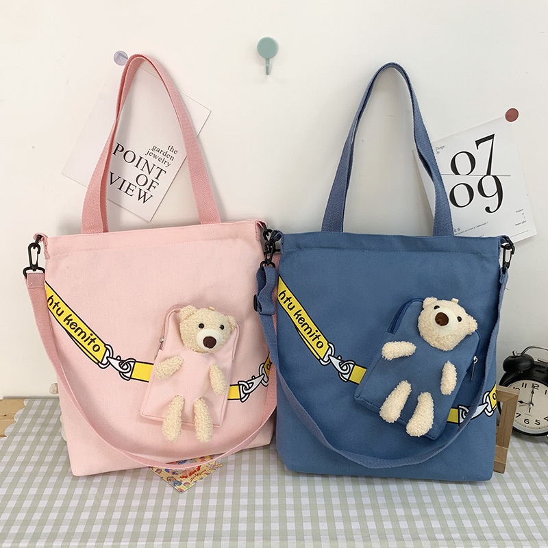 Mới Túi Xách canvas Sức Chứa Lớn In Hình Gấu Cho Nữ