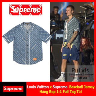 Shop Supreme 2017 Cruise Supreme Louis Vuitton Jacquard Denim Baseball  Jersey by BrandStreetStore